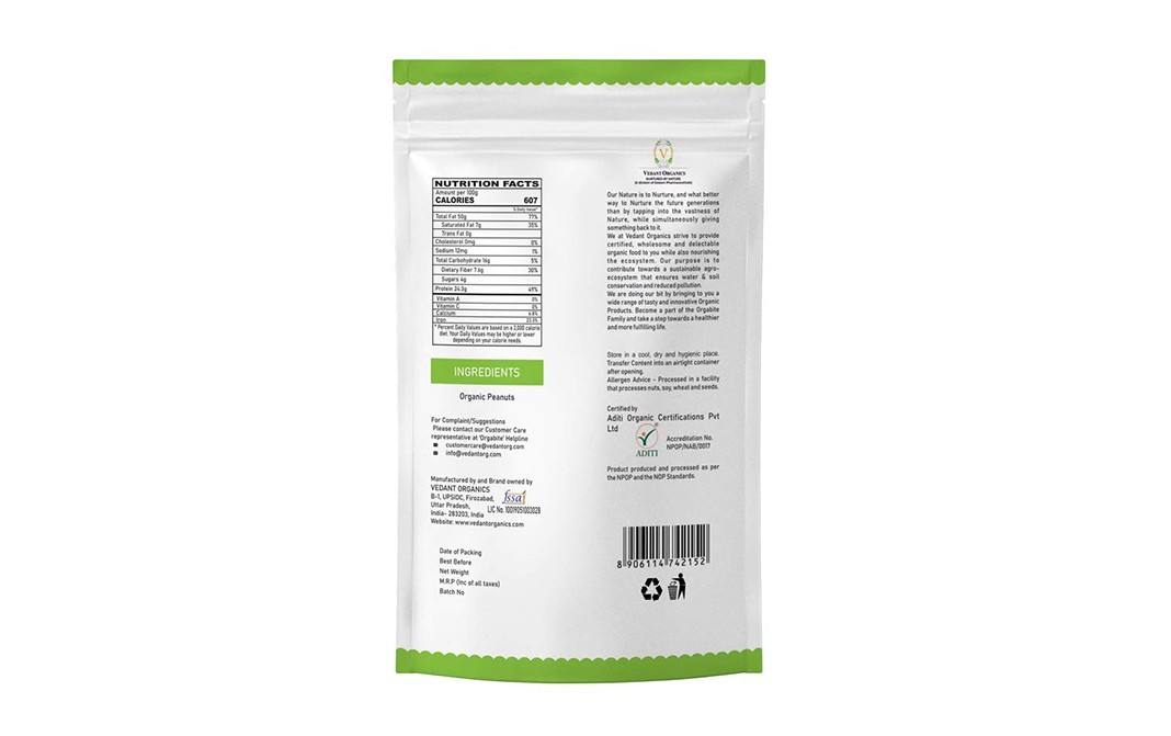 Orgabite Organic Peanuts    Pack  500 grams